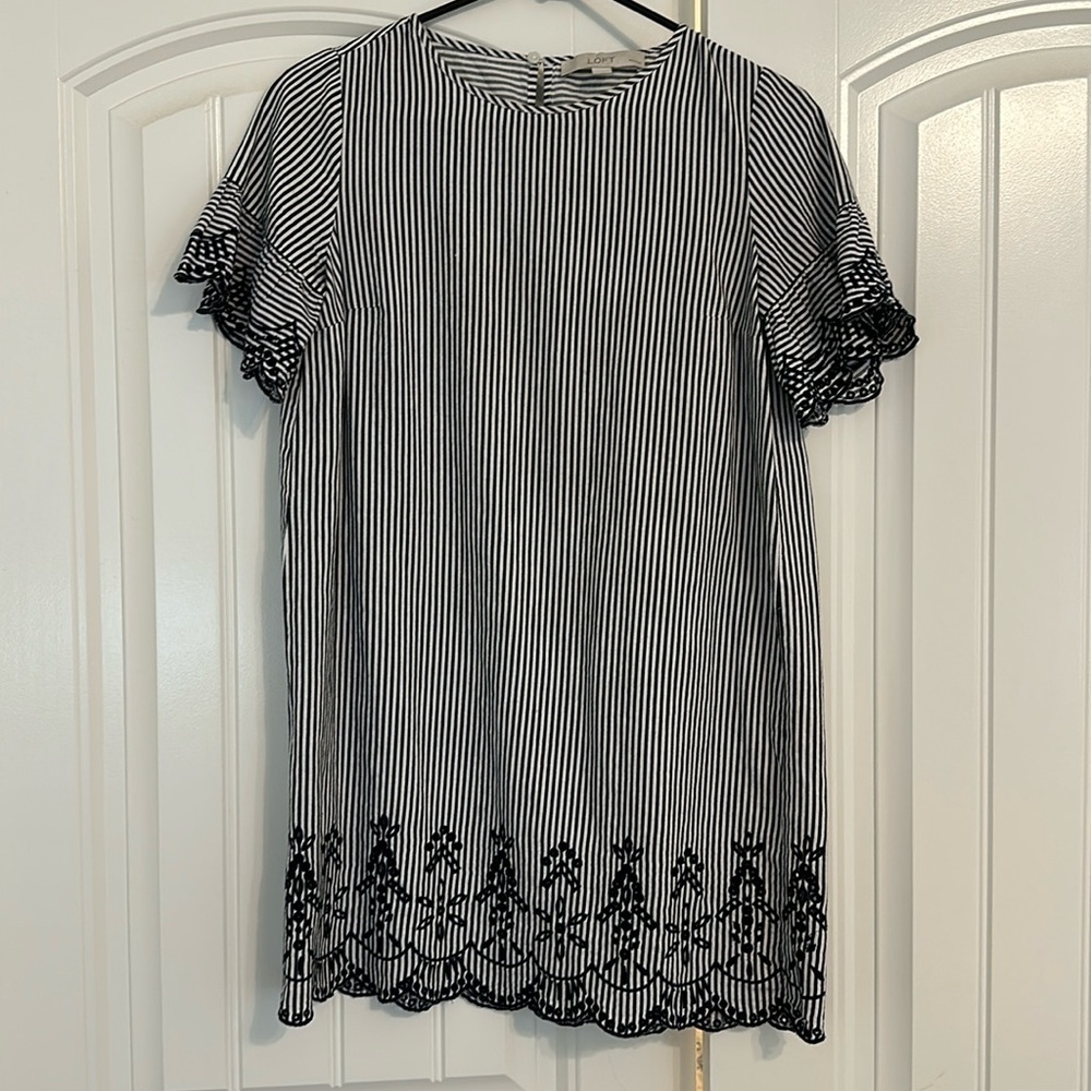 Cute Navy & White striped embroidered dress